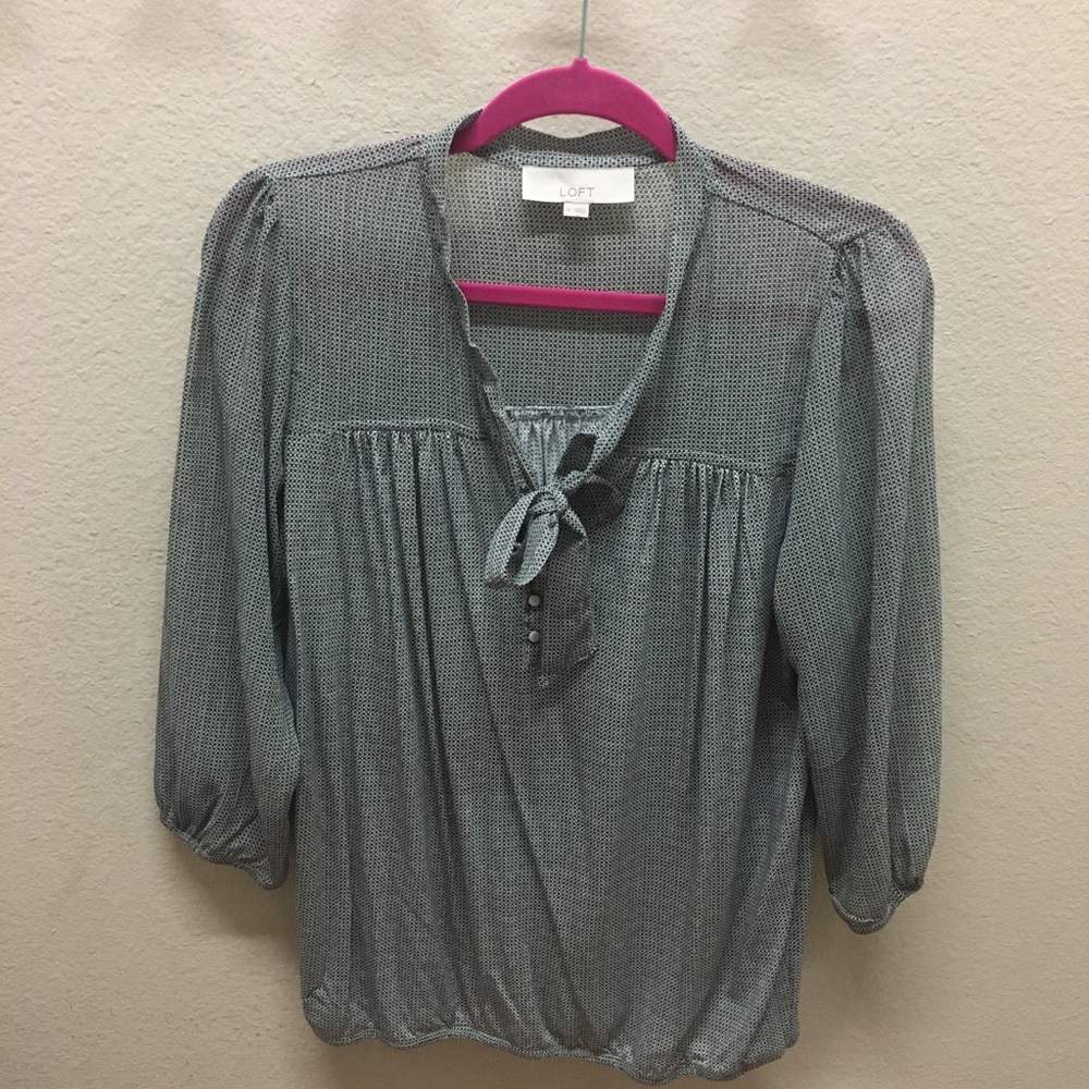 LOFT Patterned Tie-Neck Top